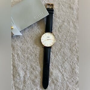 Cluse La Boheme women’s Black Leather Rose Gold Plated Steel White Dial